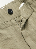 Mr P. - Tapered Organic Cotton-Seersucker Drawstring Trousers - Green