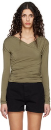 Blossom Khaki Shirred Long Sleeve T-Shirt