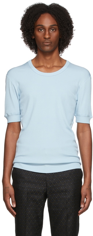 Photo: Dries Van Noten Blue Ribbed Low T-Shirt