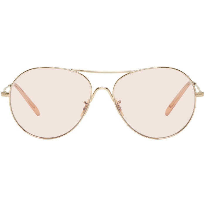 Photo: Oliver Peoples Gold and Pink Rockmore Aviator Sunglasses