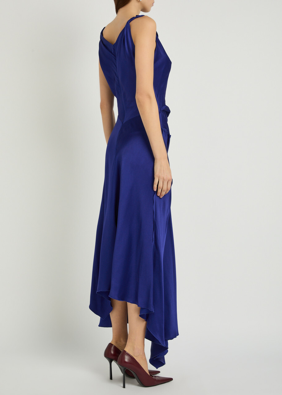Victoria Beckham Posy Asymmetric Satin Maxi Dress Indigo