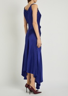 Victoria Beckham Posy Asymmetric Satin Maxi Dress Indigo