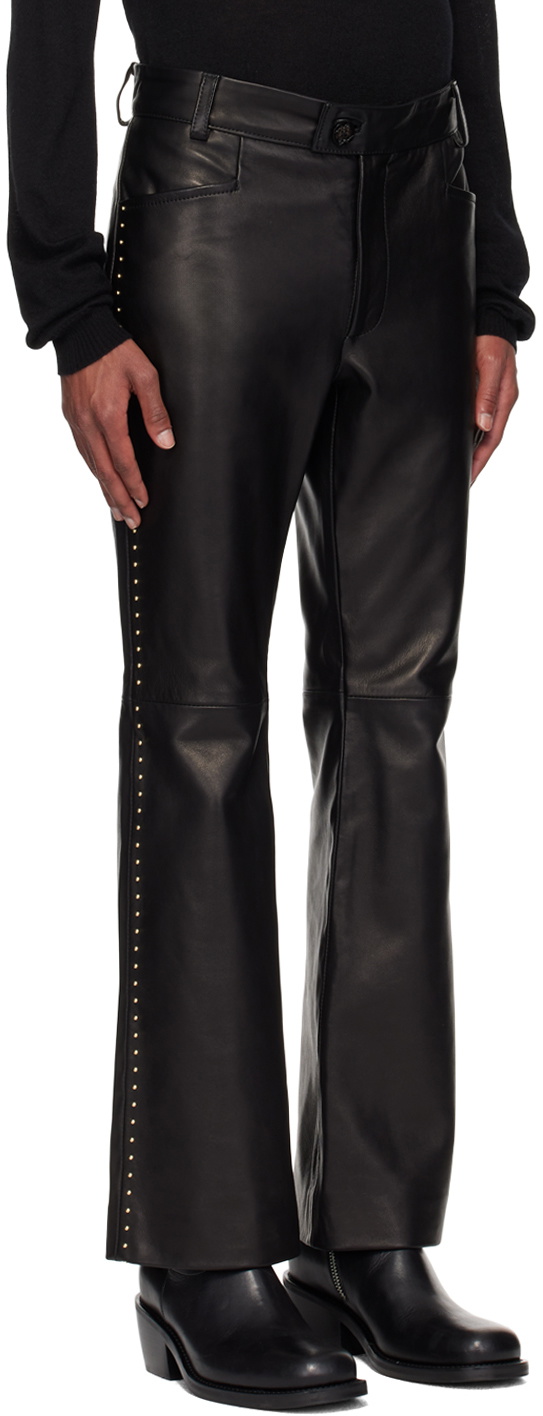 Ernest W. Baker Black Studded Flare Leather Pants Ernest W