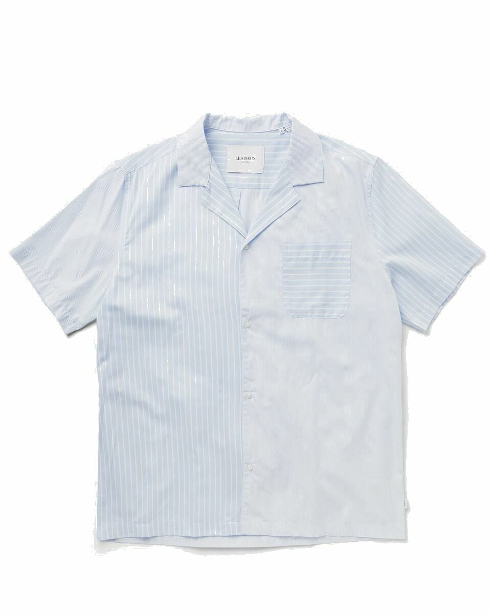 Photo: Les Deux Leland Poplin Stripe Shortsleeve Shirt Blue - Mens - Shortsleeves