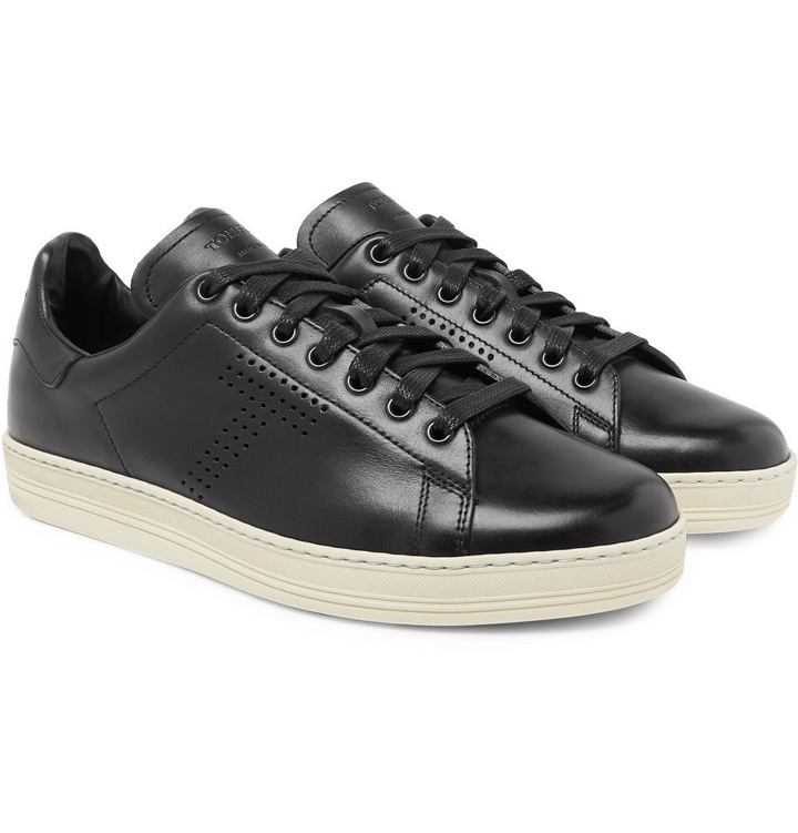 Photo: TOM FORD - Warwick Perforated Leather Sneakers - Men - Black