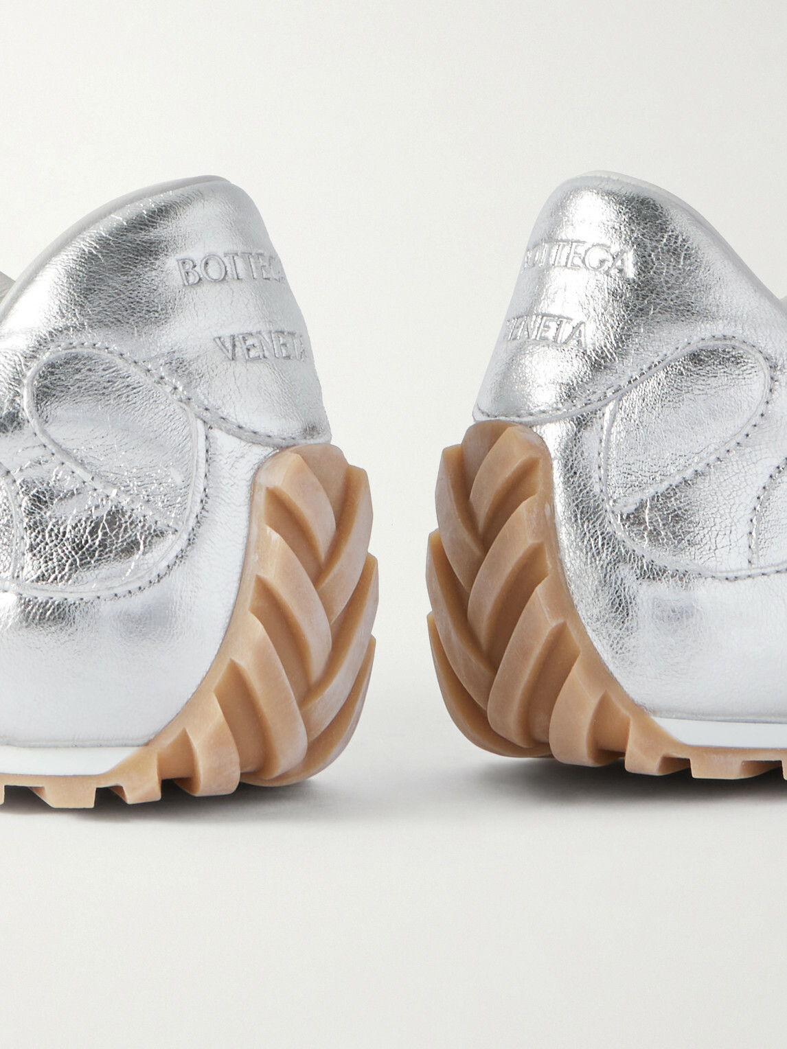 Bottega Veneta - Orbit Flash Suede-Trimmed Metallic Leather Sneakers - Silver