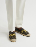 Fendi - Logo-Embroidered Leather-Trimmed Canvas-Jacquard Espadrilles - Brown