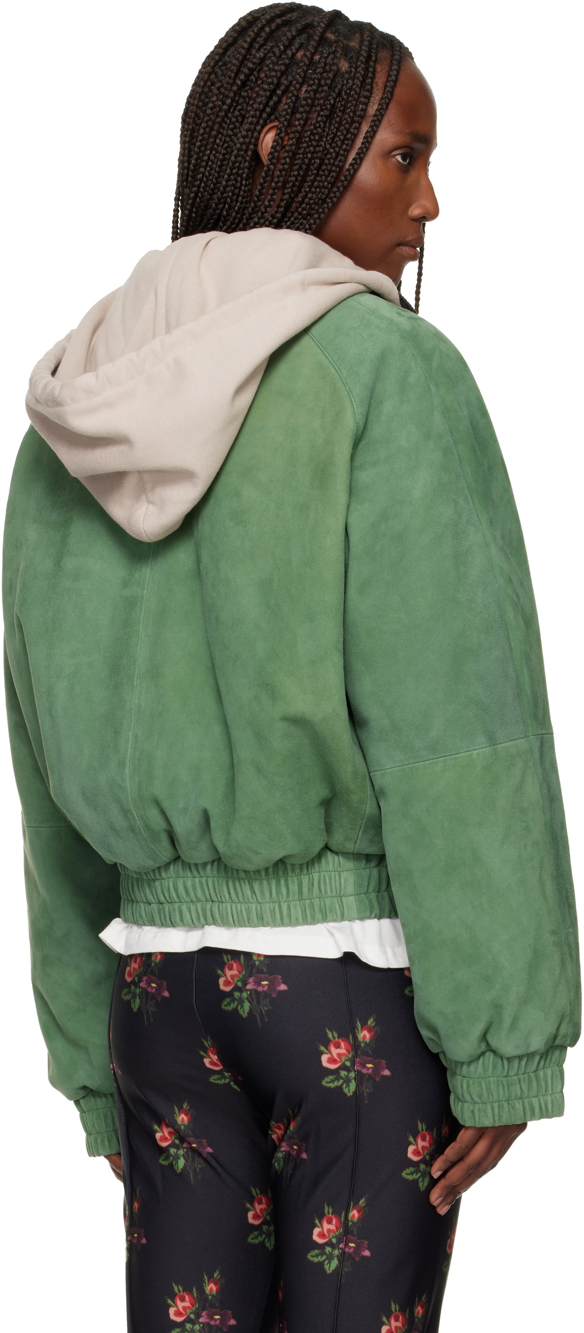 Meryll Rogge Green Detachable Hood Suede Bomber Jacket