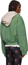 Meryll Rogge Green Detachable Hood Suede Bomber Jacket