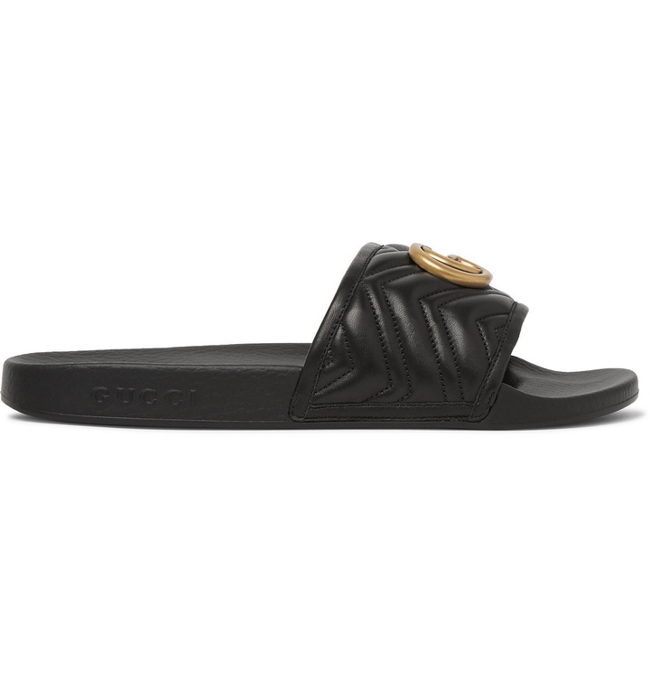 Photo: Gucci - Pursuit Logo-Embellished Quilted Leather Slides - Black