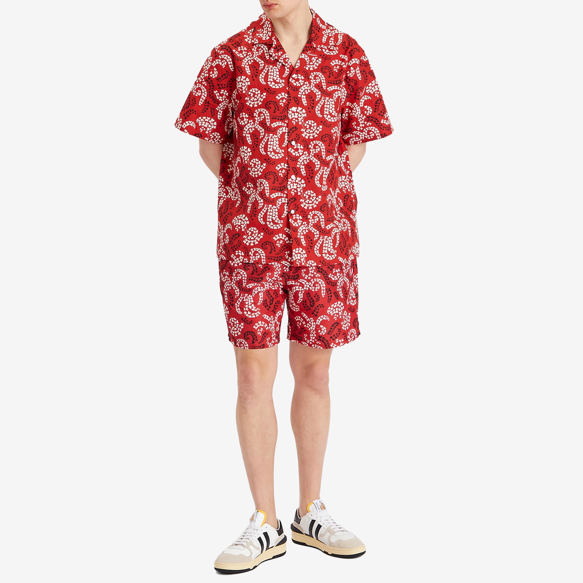 Lanvin Men's Rateau Print Swim Shorts in Carmine Red
