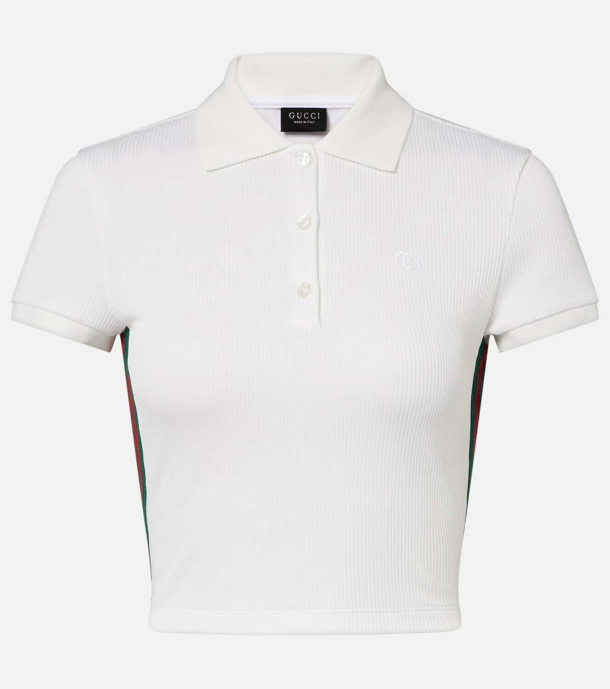 Gucci Web Stripe ribbed-knit cropped polo shirt