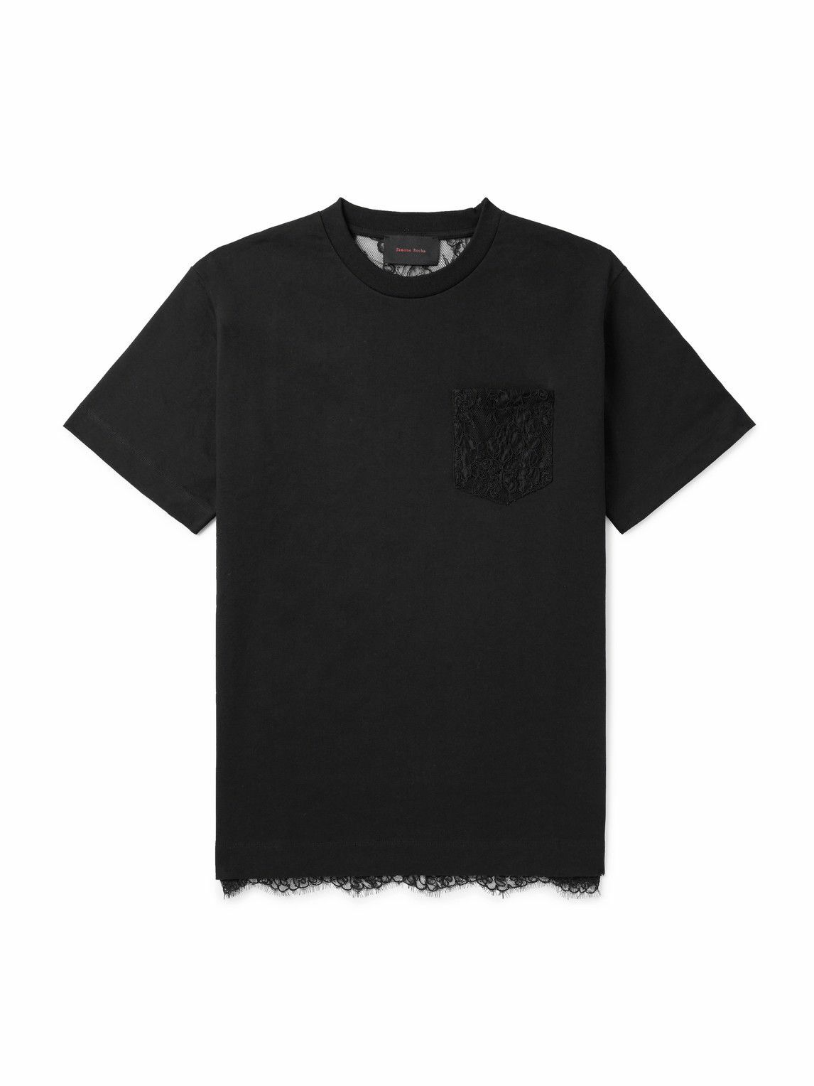 Simone RochaのTシャツ Simone Rocha - Lace-Panelled Cotton-Jersey T-Shirt - Black Simone