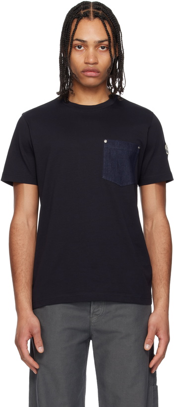 Photo: Moncler Navy Cotton & Denim Pocket T-shirt