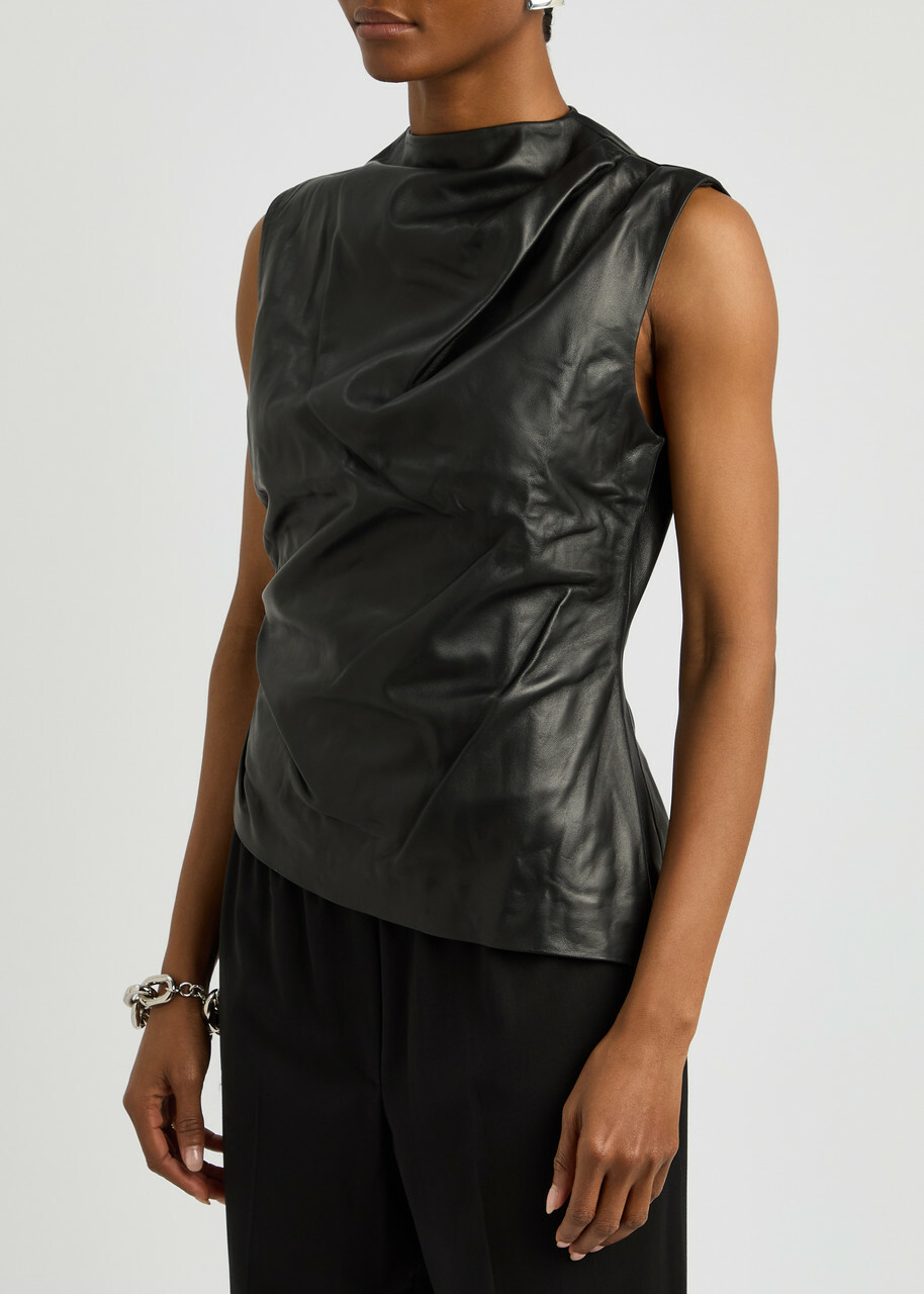 Aexae Ruched Asymmetric Leather top Black