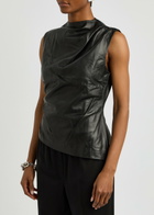 Aexae Ruched Asymmetric Leather top Black