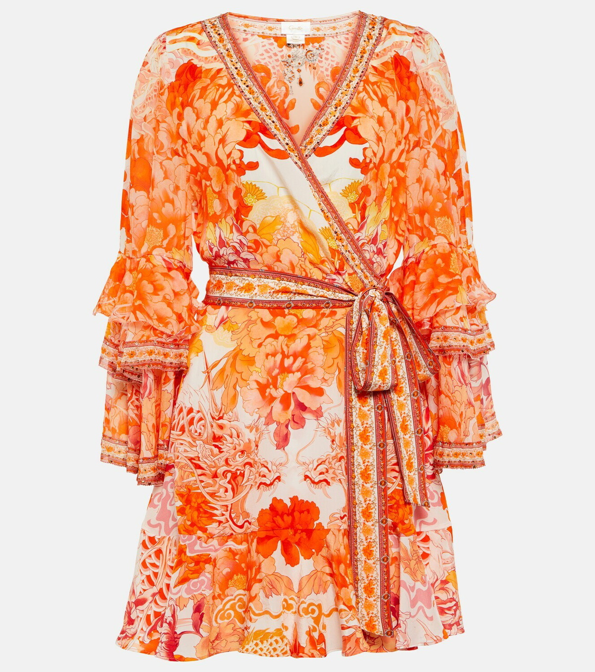 Camilla Embellished floral silk wrap dress