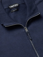 TOM FORD - Cotton, Silk and Cashmere-Blend Jersey Zip-Up Sweater - Blue