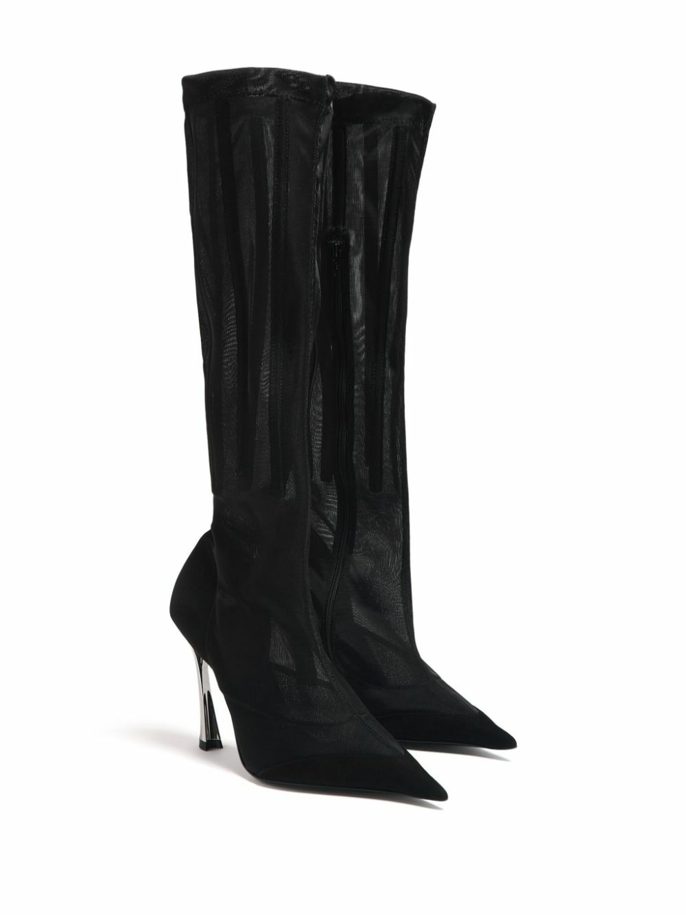 Mugler Black Fang 95 Mesh Knee-High Boots Mugler