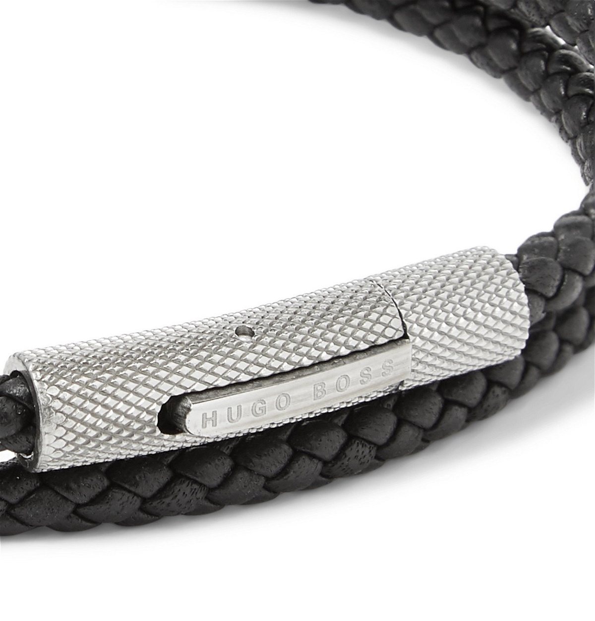 Hugo Boss - Woven Leather and Stainless Steel Wrap Bracelet - Black Hugo  Boss