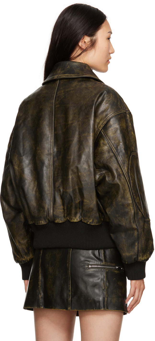 GCDS Black Workwear Rub-Off Leather Jacket