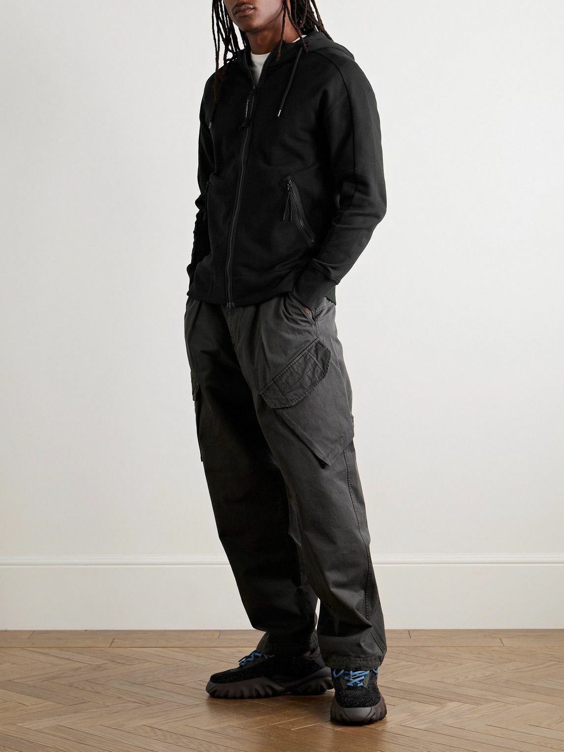C.P. Company - Goggle Logo-Appliquéd Cotton-Jersey Zip-Up Hoodie - Black