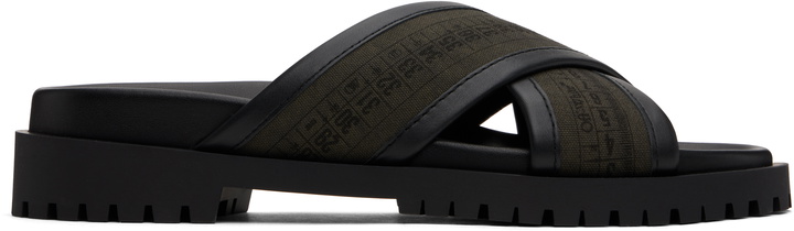 Photo: Off-White Khaki & Black Chicago Crisscross Sandals