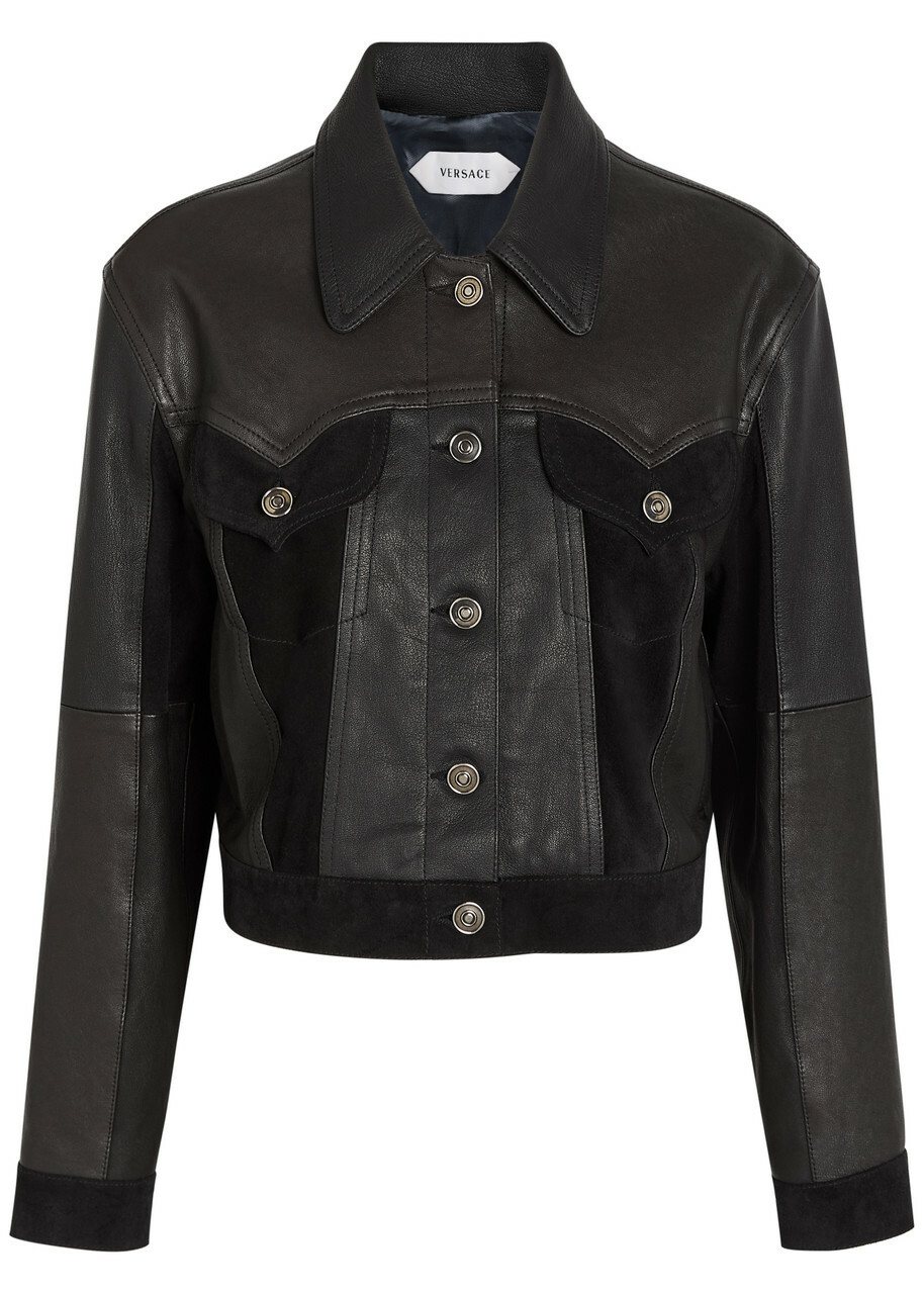 Versace Panelled Leather Jacket Black