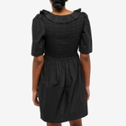 GANNI Women's Cotton Poplin Open-Neck Smock Mini Dress in Black
