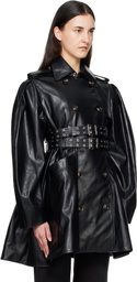 GANNI Black Peplum Recycled Leather Trench Coat