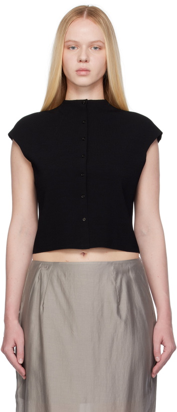 Photo: AMOMENTO Black Wholegarment Cap Sleeve Cardigan Vest