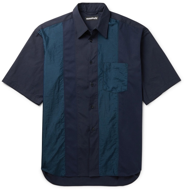 Photo: Monitaly - Oversized Panelled Cotton-Poplin, Shell and Ripstop Shirt - Blue