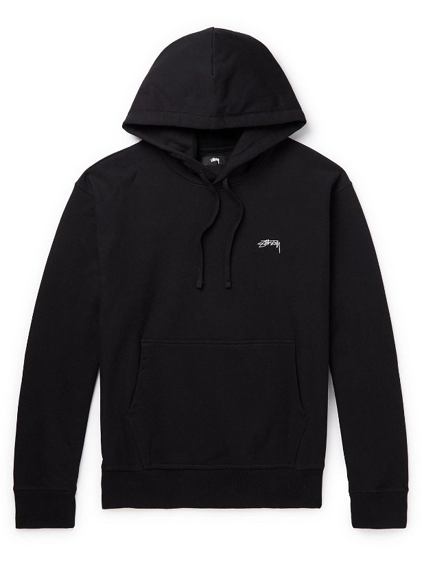 Photo: Stussy - Logo-Embroidered Cotton-Jersey Hoodie - Black