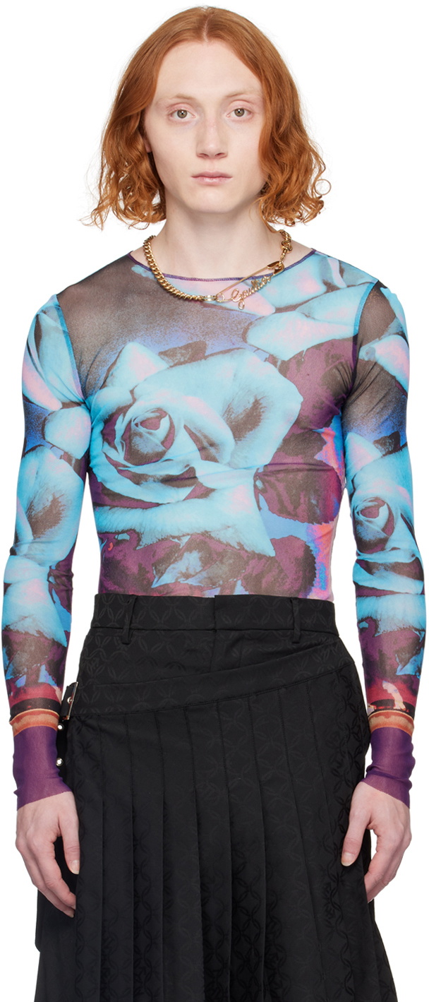 Jean Paul Gaultier Blue amp; Purple Floral Long Sleeve T-Shirt