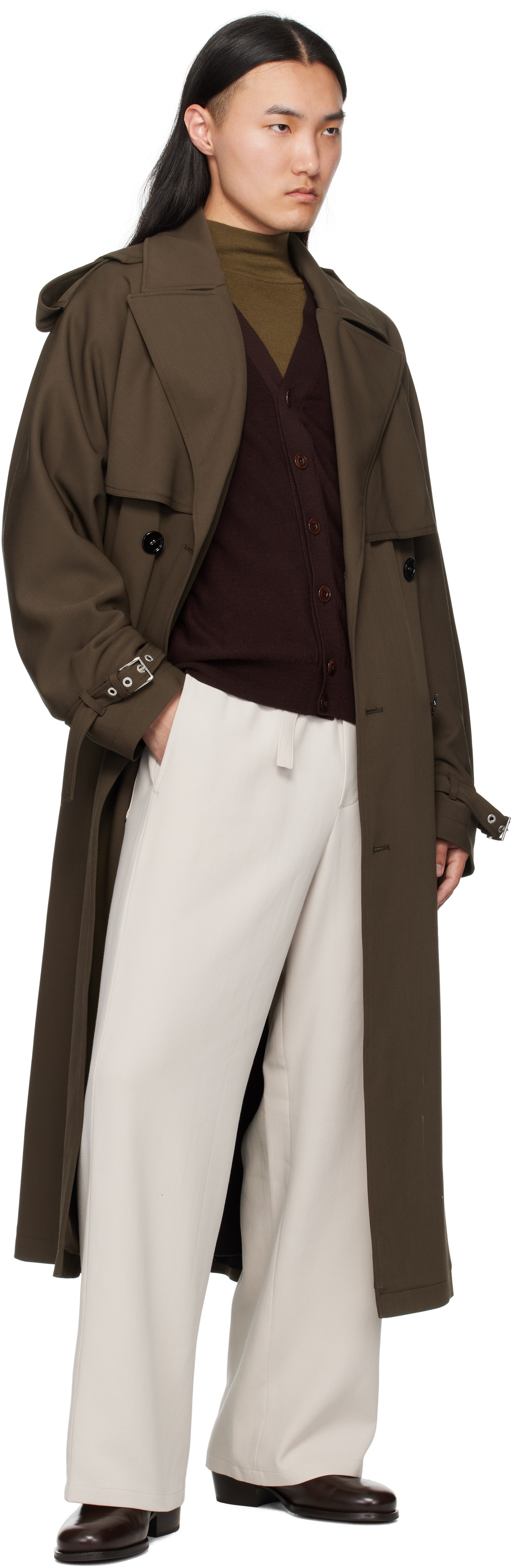 AMI Paris Khaki Wool Trench Coat