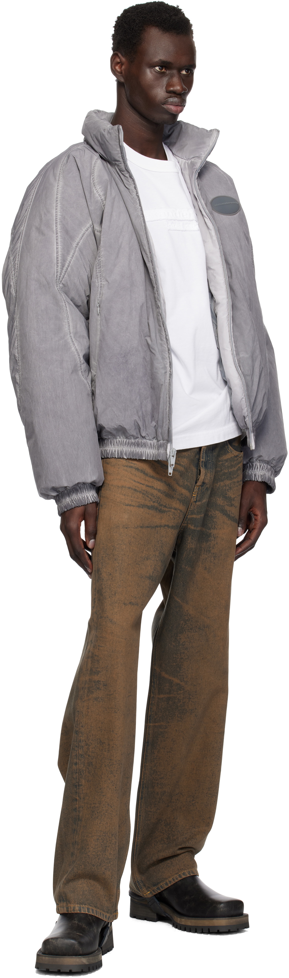 Alexander Wang Gray Padded Down Track Jacket Alexander Wang