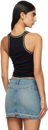 Re/Done Black Whipstitch Ribbed Tank Top
