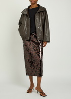 Staud Ciara Sequin-embellished Mesh Midi Skirt Dark Brown