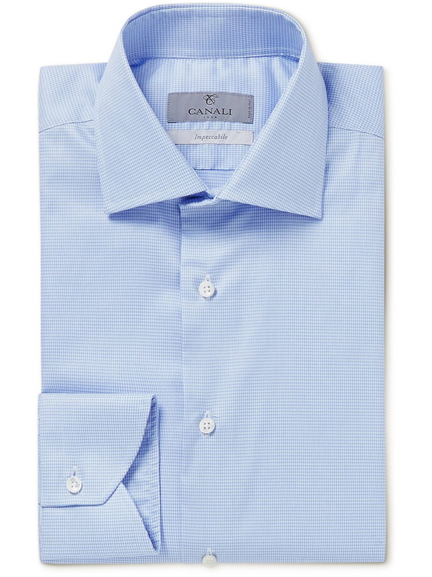 Photo: Canali - Slim-Fit Cutaway-Collar Puppytooth Cotton and Lyocell-Blend Shirt - Blue