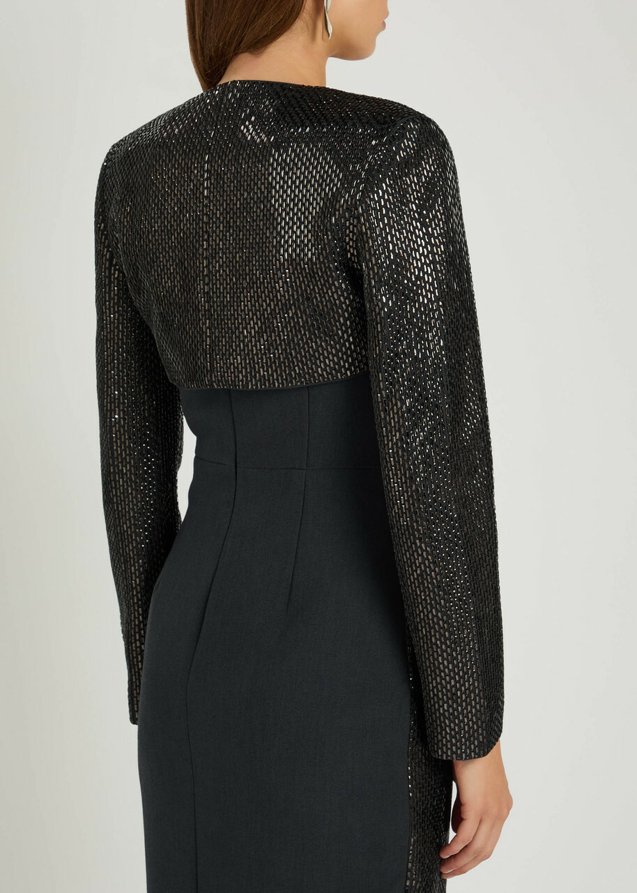 Roland Mouret Crystal-embellished Crepe Cropped Jacket Grey