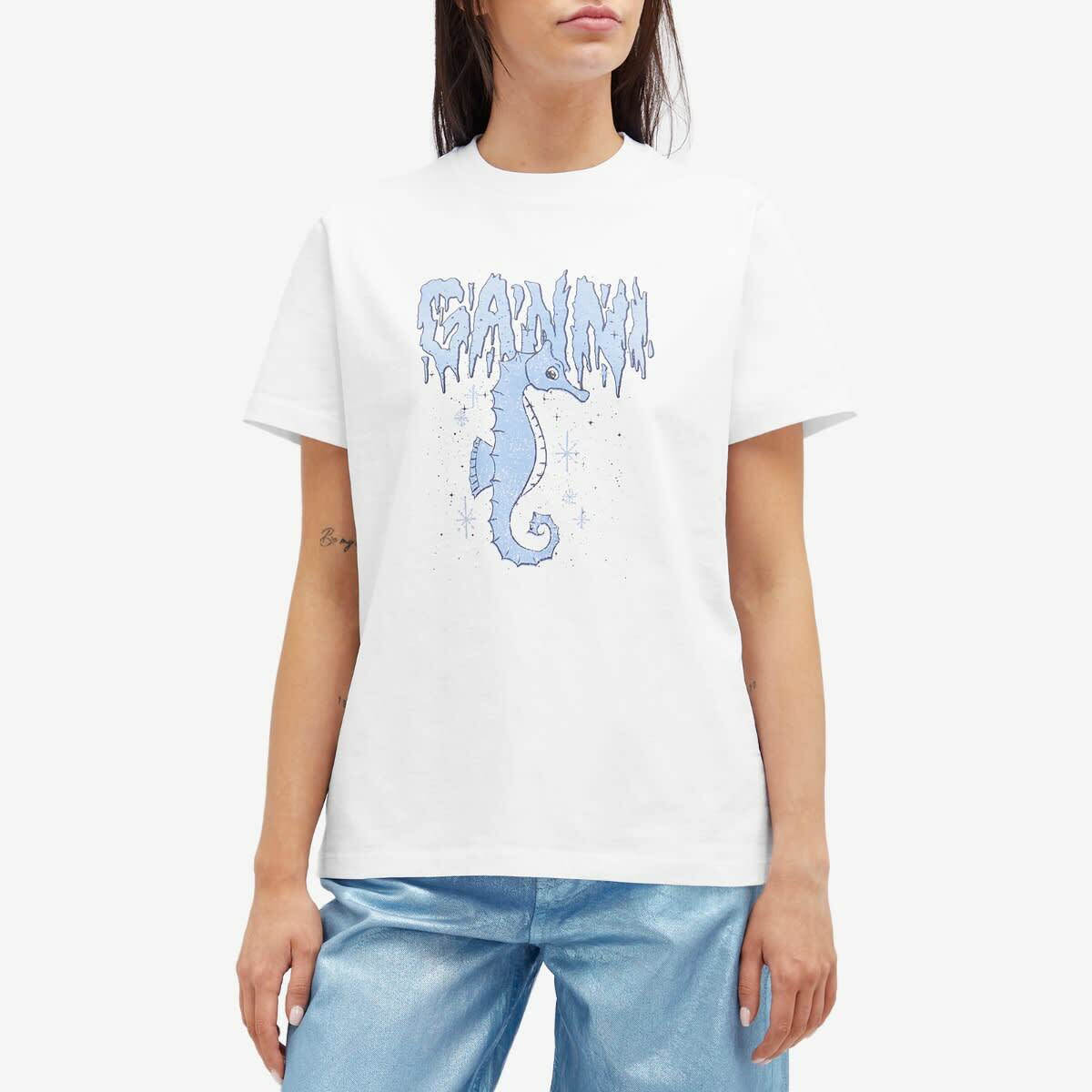 GANNI Women's Basic Jersey Seahorse Relaxed T-Shirt in