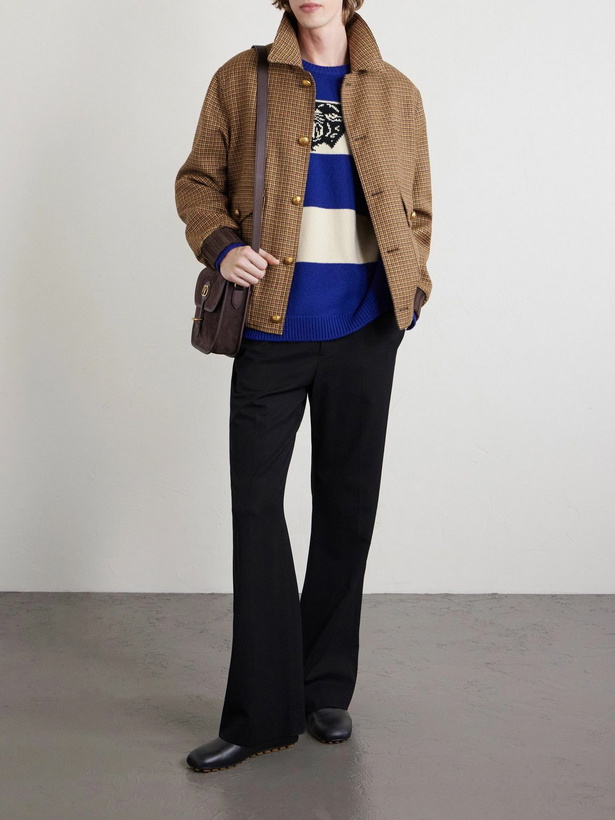 Photo: Valentino Garavani - Padded Houndstooth Virgin Wool Bomber Jacket - Brown