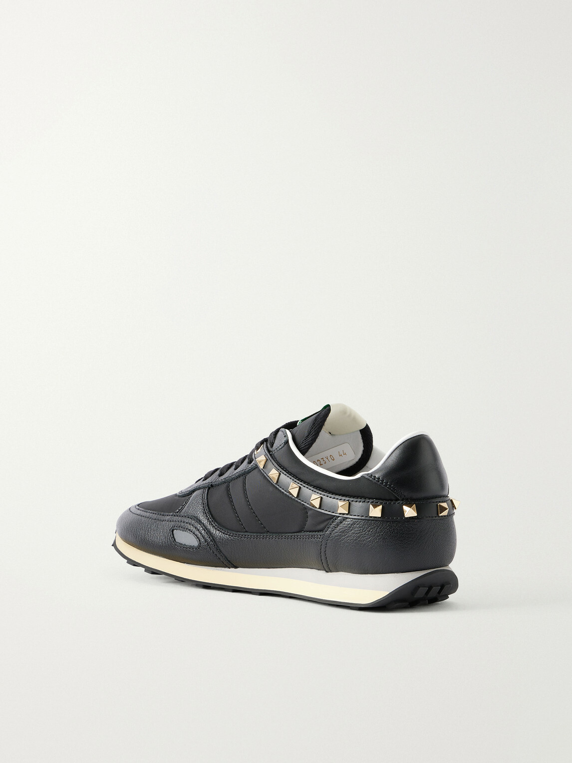 Valentino Garavani - Stud Up Embellished Leather-Trimmed Sneakers - Black