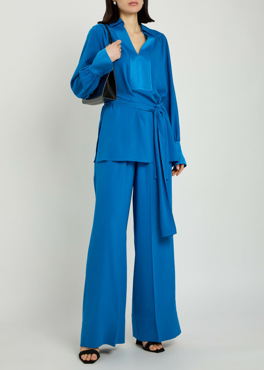 Joseph Cara Wide-leg Crepe Trousers Blue