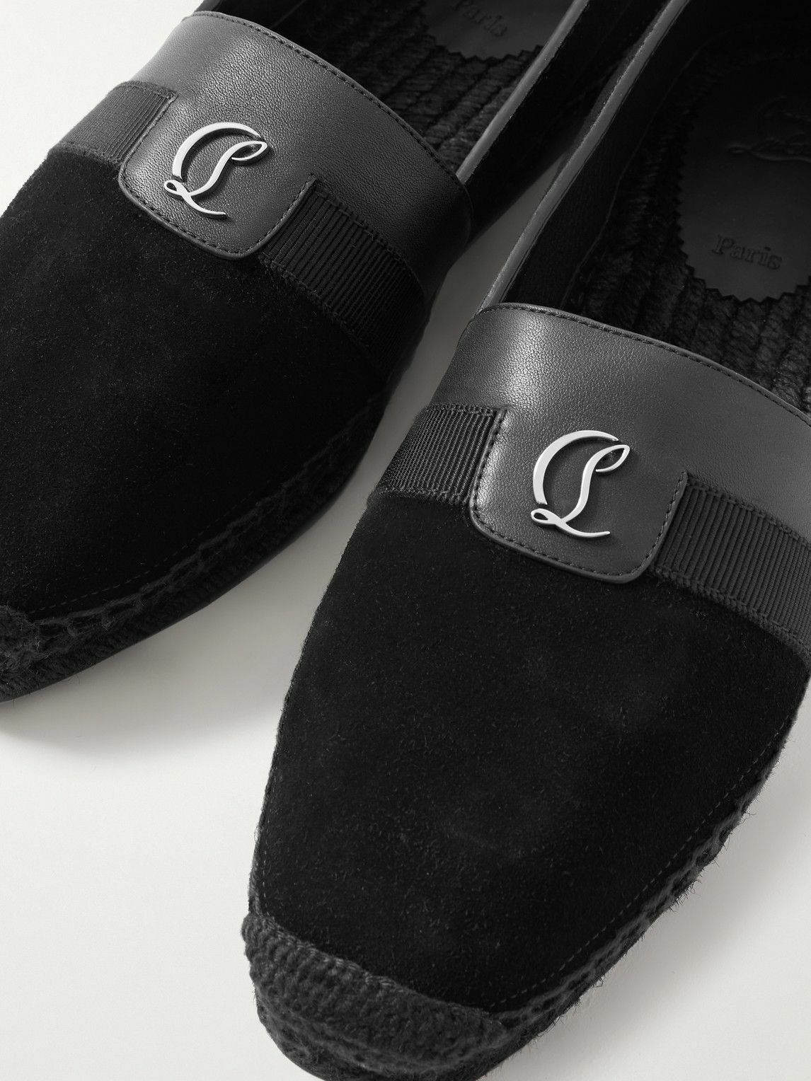 Christian Louboutin - Alfarica Logo-Embellished Leather and Grosgrain-Trimmed Suede Espadrilles - Black