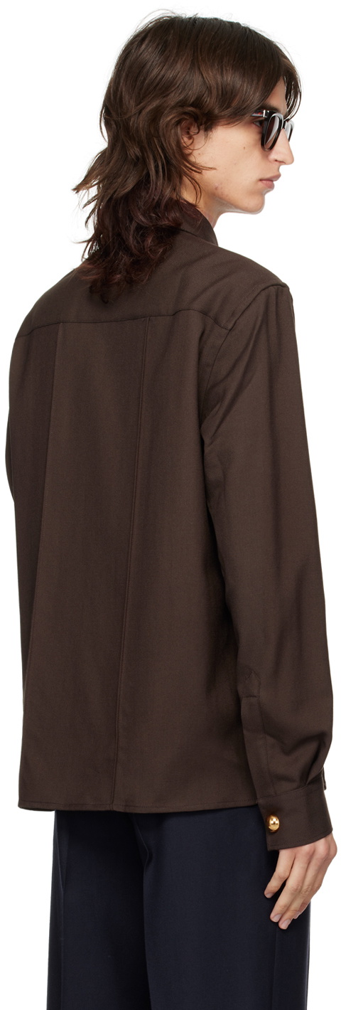AMI Paris Brown Pintuck Shirt AMI