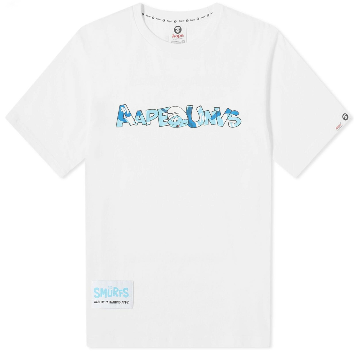 Men's AAPE x Smurfs Face Smurf T-Shirt in White AAPE by A Bathing Ape