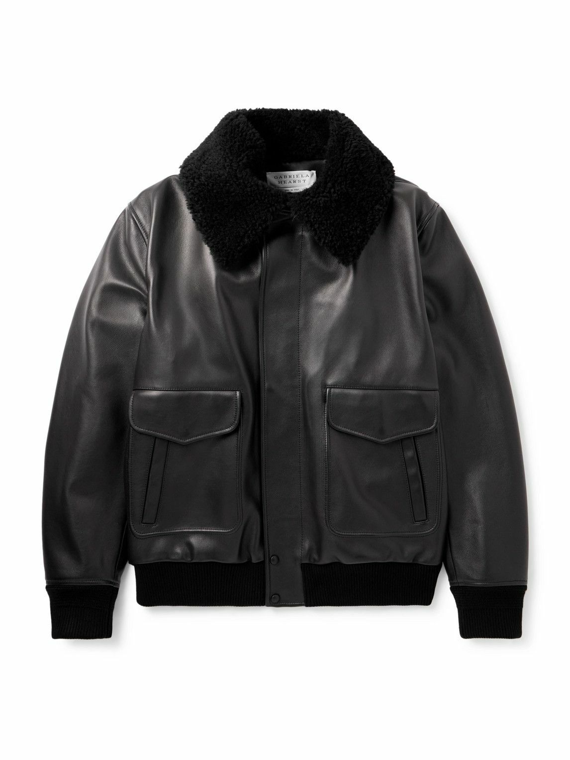 Gabriela Hearst - Grant Shearling-Trimmed Leather Aviator Jacket - Black