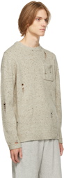 Helmut Lang Beige Distressed Knit Crewneck Sweater