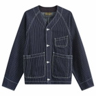 Uniform Bridge Men's Stripe Denim Pocket Cardigan Jacket in Blue